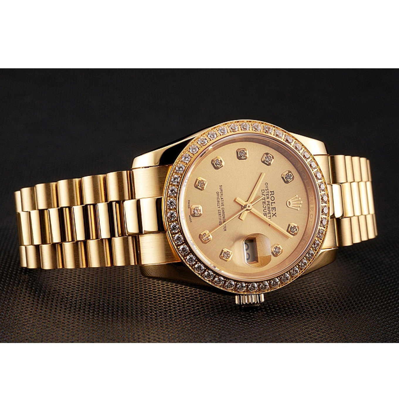 Aaa fake watches Dial Diamond Bracelet 1454097 Swiss Rolex Bezel Champagne Gold Datejust 0823